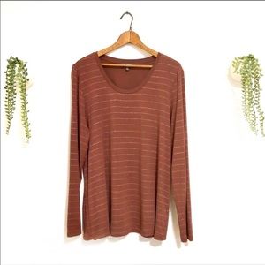 Brick and Bronze Broken Stripe Silky TShirt Blouse